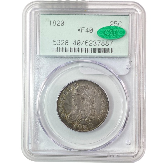 1820 Capped Bust Quarter PCGS XF40 CAC OGH PQ