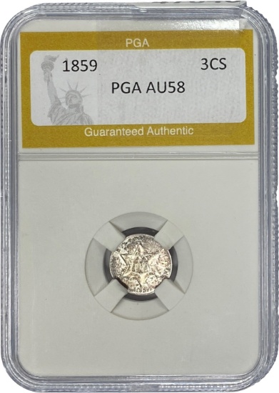 1859 Silver Three-Cent PGA AU58