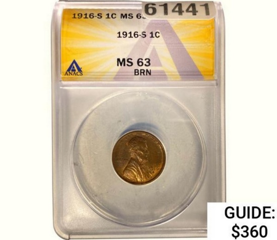 1916-S Wheat Cent  MS63