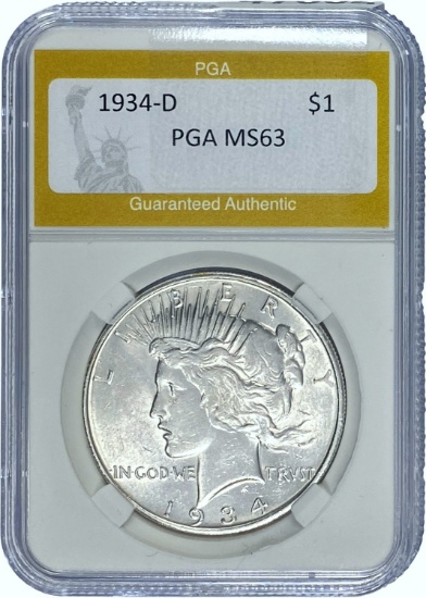 1934-D Peace Dollar PGA MS63