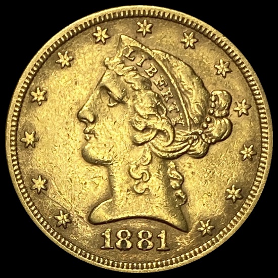 1881 Liberty Head Half Eagle $5 Gold CLOSELY UNCIRCULATED