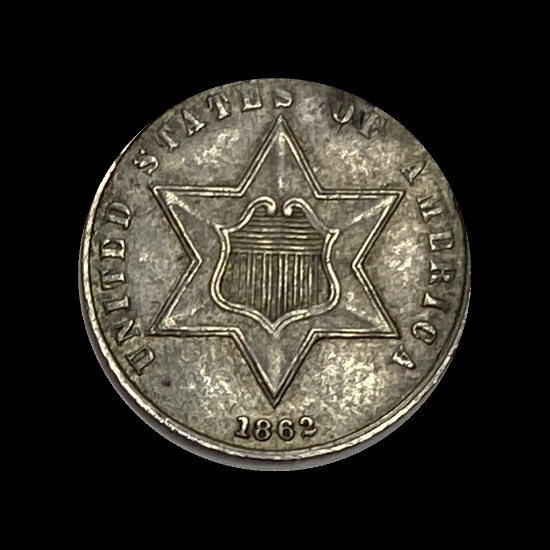1862 Silver Three-Cent Piece CLOSELY UNCIRCULATED