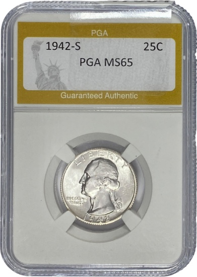 1942-S Washington Quarter PGA MS65