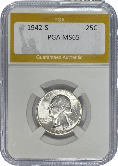 1942-S Washington Quarter PGA MS65