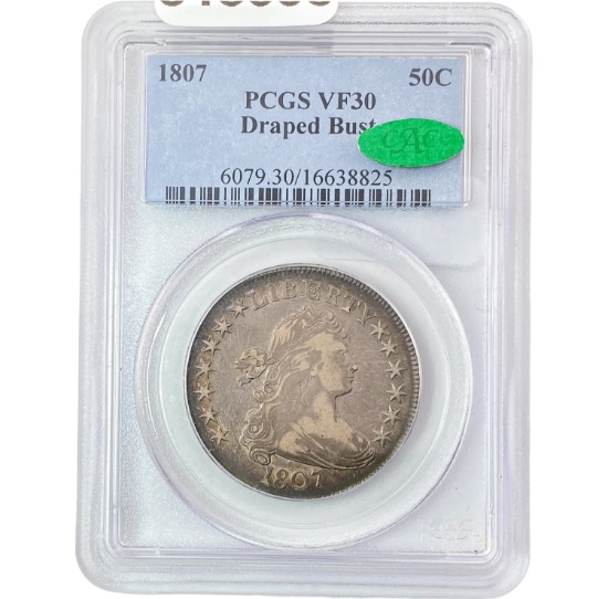 1807 Draped Bust Half Dollar PCGS VF30 CAC