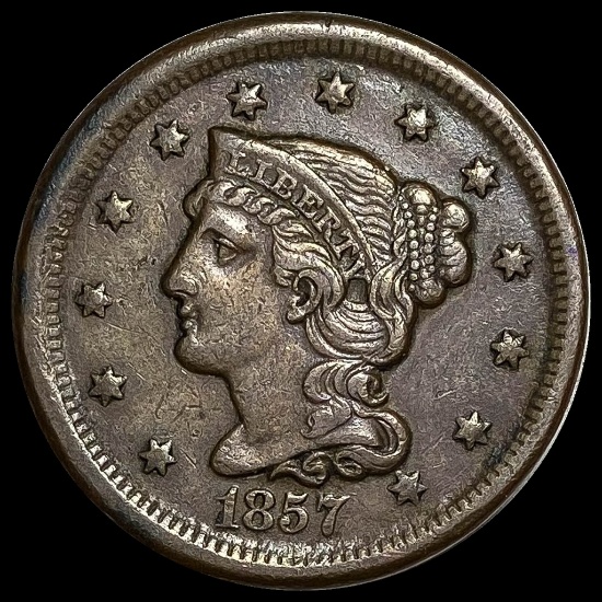 1857 Braided Hair Large Cent NEARLY UNCIRCULATED