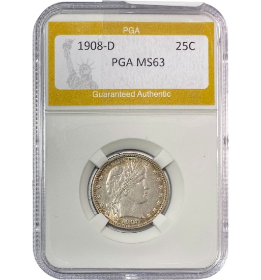 1908-D Barber Quarter PGA MS63