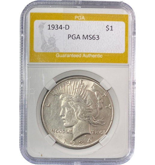 1934-D Peace Silver Dollar PGA MS63