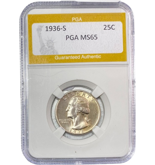 1936-S Washington Quarter PGA MS65