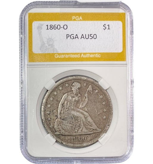 1860-O Seated Liberty Dollar PGA AU50