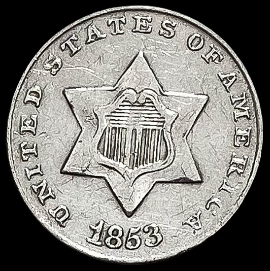 1853 Silver Three-Cent Piece CHOICE AU