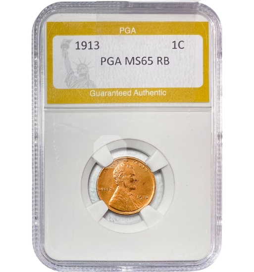 1913 1C Lincoln Wheat PGA MS65 RB