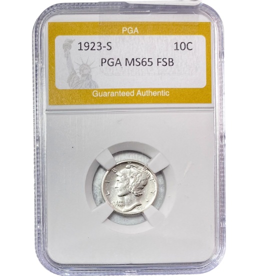 1923-S Mercury Dime PGA MS65 FSB