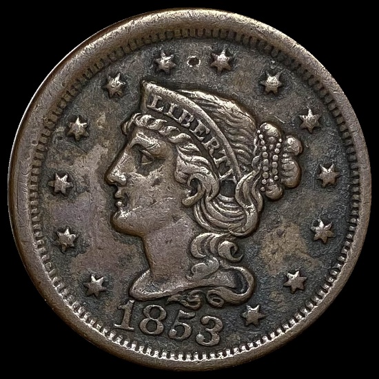 1853 Braided Hair Large Cent LIGHTLY CIRCULATED