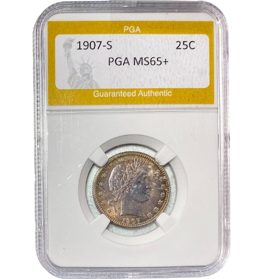 1907-S Barber Quarter PGA MS65+