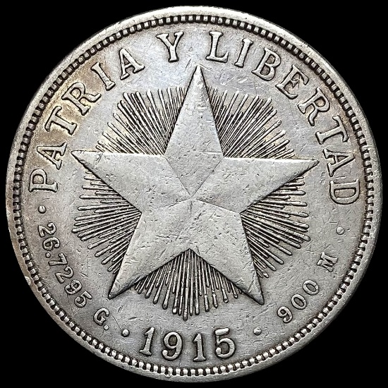 1915 Cuba Silver 1 Peso CLOSELY UNCIRCULATED