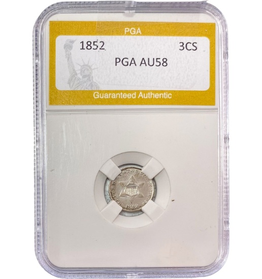 1852 3 Cent Silver PGA AU58