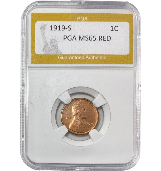 1919-S Lincoln Wheat 1 Cent PGA MS65 RED