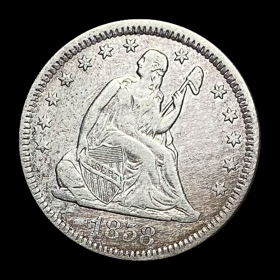 1858-O Silver Seated Liberty Quarter NEARLY UNCIRCULATED