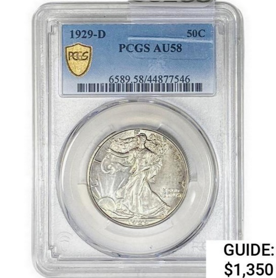 1929-D Walking Liberty Half Dollar PCGS AU58