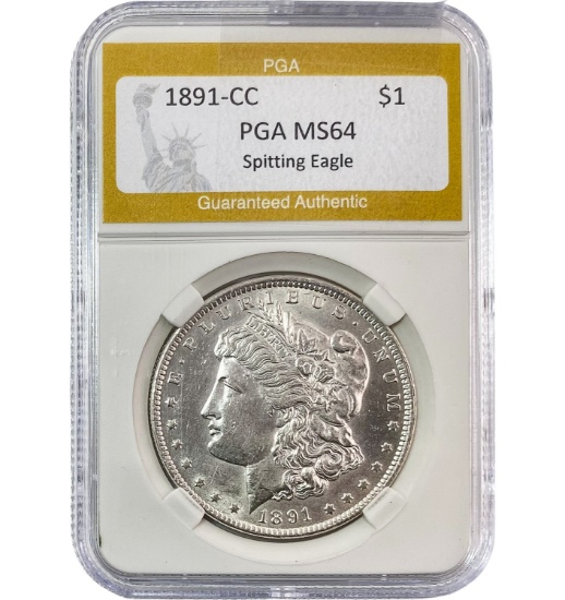 1891-CC Morgan Silver Dollar PGA MS64 Spitting Eagle