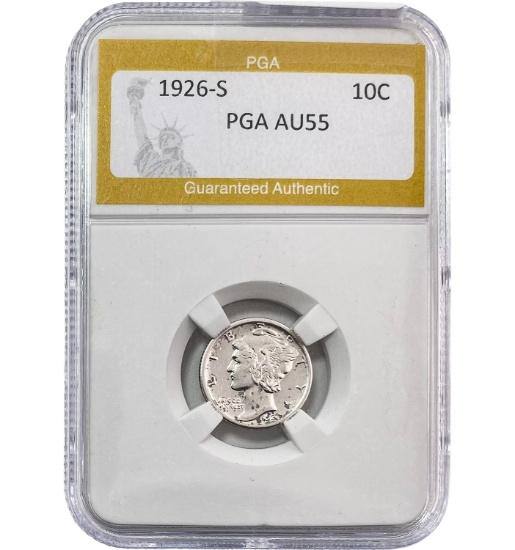 1926-S Mercury Dime PGA AU55