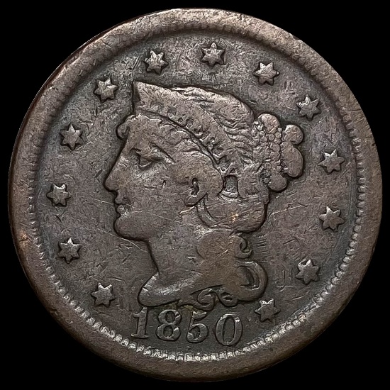 1850 Braided Hair Large Cent NICELY CIRCULATED