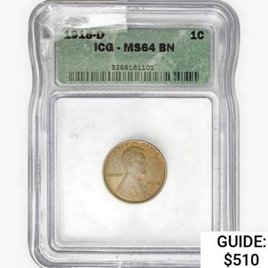 1918-D Wheat Cent ICG MS64 BN