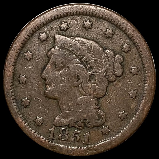 1851 Braided Hair Large Cent NICELY CIRCULATED