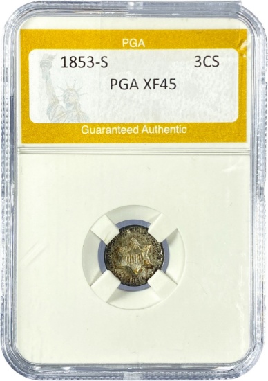1853-S Three Cent Silver PGA XF45