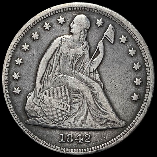 1842 Seated Liberty Silver Dollar CLOSELY UNCIRCULATED