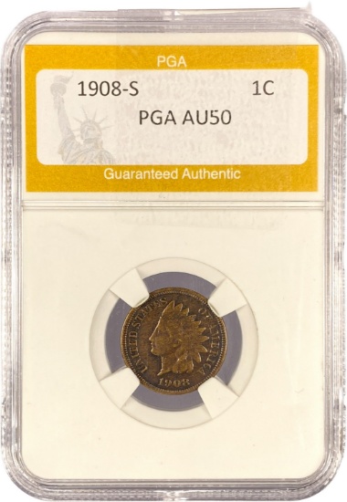 1908-S Indian Head Cent PGA AU50