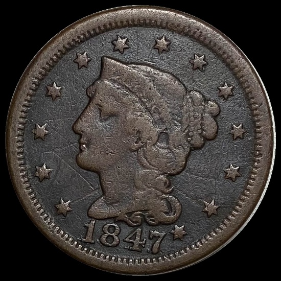 1847 Braided Hair Large Cent NICELY CIRCULATED
