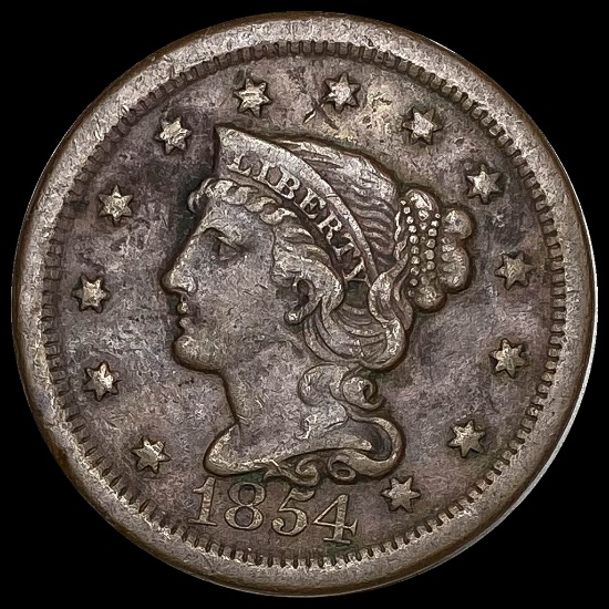 1854 Braided Hair Large Cent LIGHTLY CIRCULATED