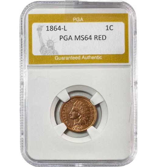 1864-L Indian Head 1C PGA MS64 RED