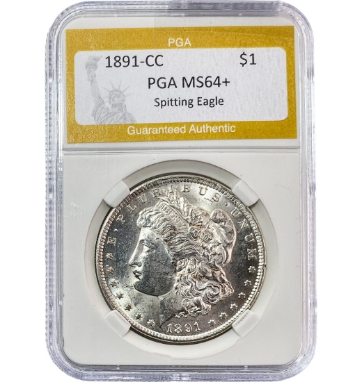 1891-CC Morgan Silver Dollar PGA MS64+ Spitting Eagle