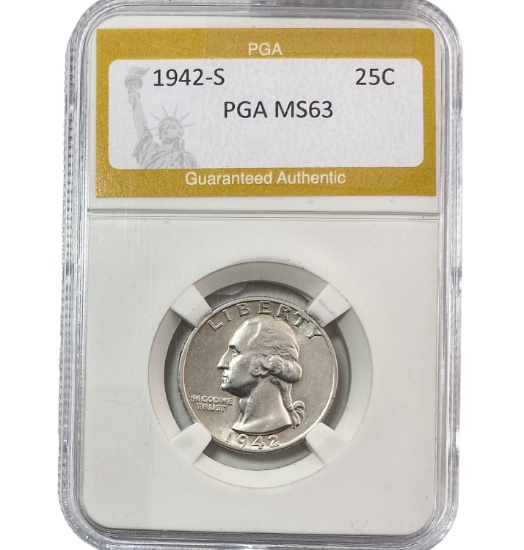 1942-S Washington Quarter PGA MS63