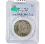 1820 O-105 Sq 2, Lg Dt, Knob 2 Capped Bust Half Dollar PCGS AU50 CAC PQ COLOR