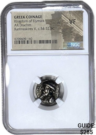 Greek Kamnaskires V, c.54-32 BC Silver Drachm NGC VF