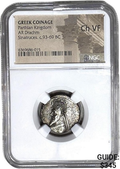 Greek Sinatruces, c.93-69 BC Silver Drachm NGC Ch VF