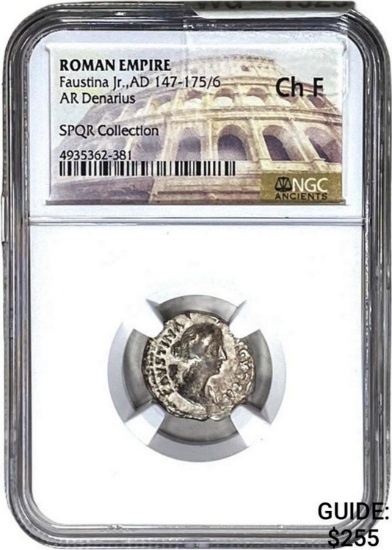 Roman Faustina Jr., AD 147-175/6 Silver Denarius NGC Ch F