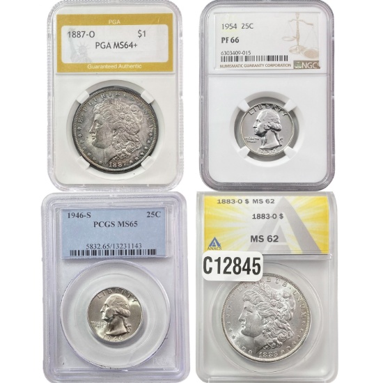 1883-1954 [4] U.S. Silver Dollars & Washington Quarters PCGS/PGA/NGC MS/PF62-66