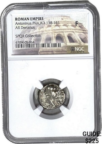 Roman Anton. Plus, AD 138-161 Silver Denarius NGC F