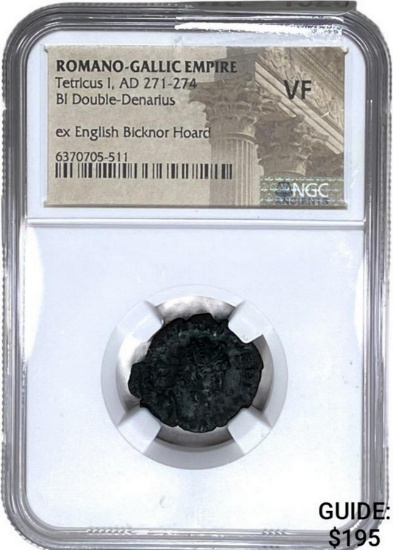 Romano Gallic Tetricus I, AD 271-274 BI DBL Denarius NGC VF