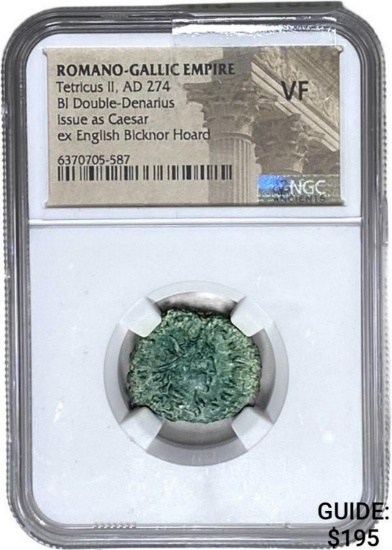 Romano Gallic Tetricus II, AD 274 BI DBL Denarius NGC VF