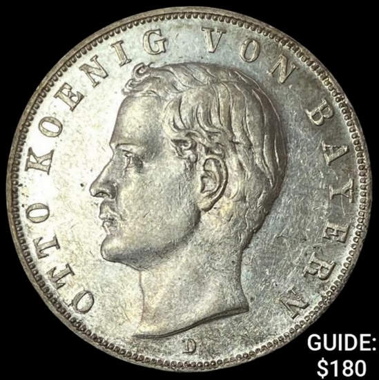 1913-D Bavaria Silver 3 Reichsmark UNCIRCULATED