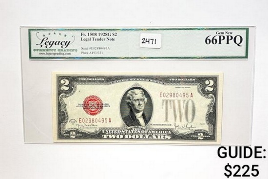 1928G $2 Legal Tender Note-Red Seal LCG 66 PPQ
