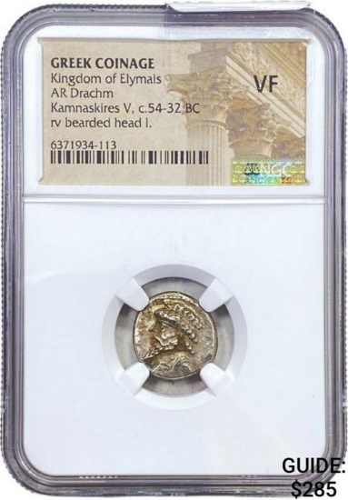 Greek Kamnaskires V, c.54-32 BC Silver Drachm NGC VF