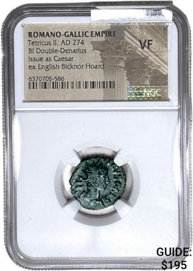 Romano Gallic Tetricus II, AD 274 BI DBL Denarius NGC VF