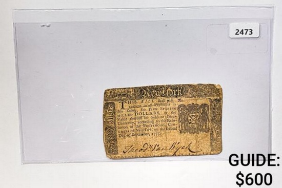September 2, 1775 $5 New York Colonial Note